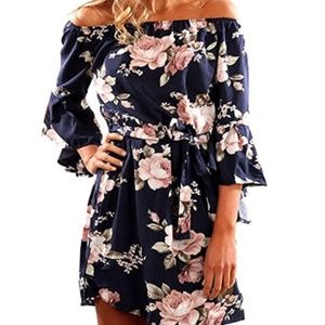 Women's Off Shoulder Ruffles Floral Shift Dress